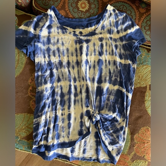 Merona Blue and White Tie Front Short Sleeve T-Shirt - Picture 1 of 2